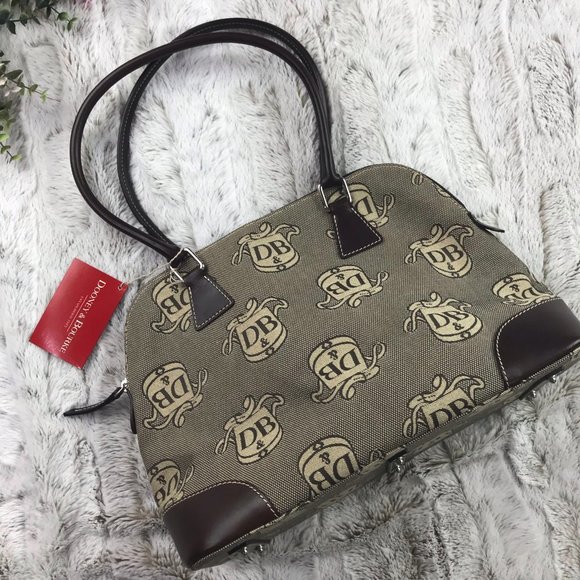 [Dooney & Bourke] Brown Domed Satchel Donegal Crest Logo Bag Purse Pocketbook